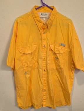 Columbia Yellow Short Sleeve Button-Up Fishing Shirt PFG Fishing Men's XL